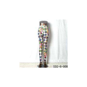 SD2-6-008 Knit Elastic Lattice And Flower Match Print Slim Leggings