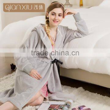 New Arrival Qianxiu Wholesale Cheap Female Elegant Gray Comfort Hoodies Flannel Pajamas