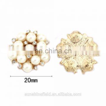 Alloy Rhinestone Button with pearl for Accessories clear with golden plating