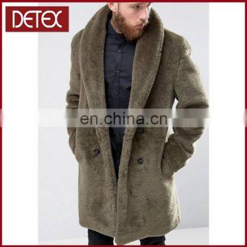 Shawl Collar Long Faux Fur Overcoat Men In Khaki