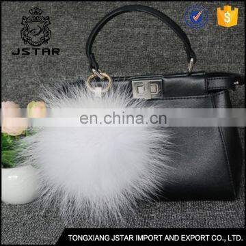 White 19cm fluffy 100% raccoon fur keychain ball