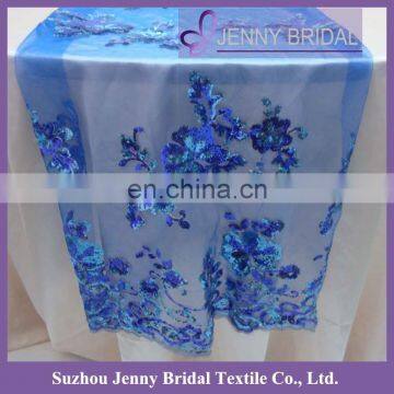 TR012A Sequin Embroidered Blue Organza Table Runner