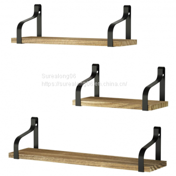 Floating Shelves Wall Mounted bracket Set of 3, Rustic Wood Wall Storage Shelves for Bedroom, Living Room, Bathroom, Kitchen