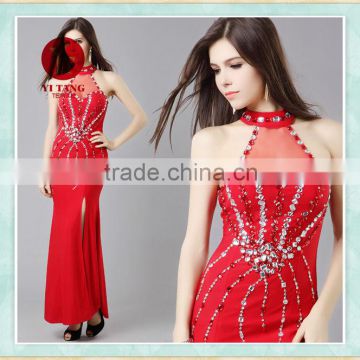 Elegant red beaded evening dress