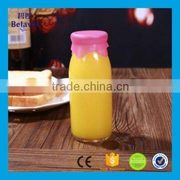 Food grade 250ml beverage juice bottle glass milk bottle with silicone cap