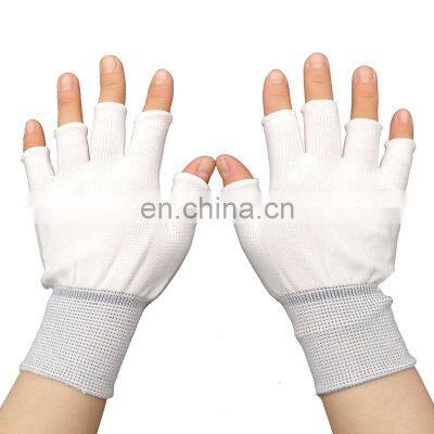 Factory Hot Sale Inspection Fingerless Half Finger Polyester Gardening White Working Gloves