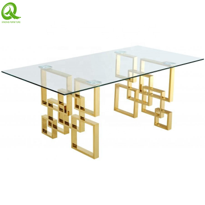 Wedding supplier luxury stainless steel gold glass dining table for events party