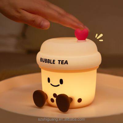 Wholesale New Portable Decompression Cute Bubble Tea Cartoon Gift Silicone Kids Bed Lamp Led Night Light