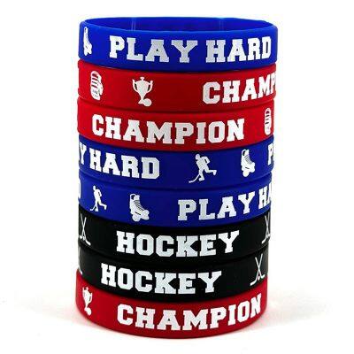 In Stock Wholesale Hockey Texturally Print Silicone Wristband Sports Enthusiast Game Durable Silicone Bracelet