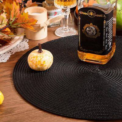 Round Braided Placemats 15 Inch in Black Color for Natural Woven Heat Resistant Place Mats Set of 6 photo-5