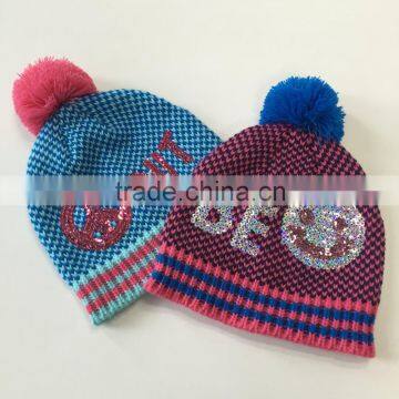 Hot Sale New Design Knitting Beanie Hat Bling Bling Sequins Embroidered Hats Emoji Smail Pattern photo-3