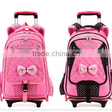 2014 Wholesale nice bowknot girl school bag kids school wheel bag