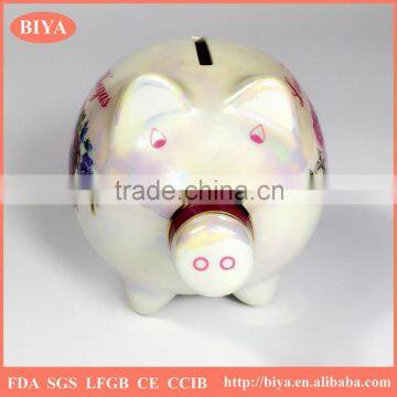 porcelain pig savings bank money box coin box print colorful pearl glazed for souvenir and decorative used,accept custom logo