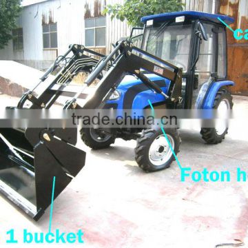 mini tractor with front loader 4in1 bucket and backhoe,4cylinders,8F+2R shift,with Cabin,heater,fan,fork,blade