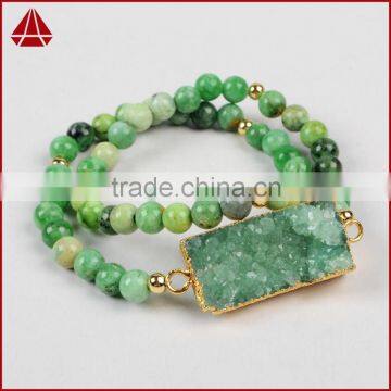 Sea Sediment Jasper Beaded Stretch Bracelet Jewelry With Druzy Bar Stone For Women 2016