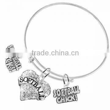 "Softball" Heart Shaped Charm "Softball Rocks!" Charm & "Softball Chick!" Charm Bracelet                        
                                                Quality Choice