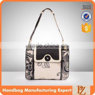 1586 fashion elegance ladies beautiful canvas printing with PU trim handbag