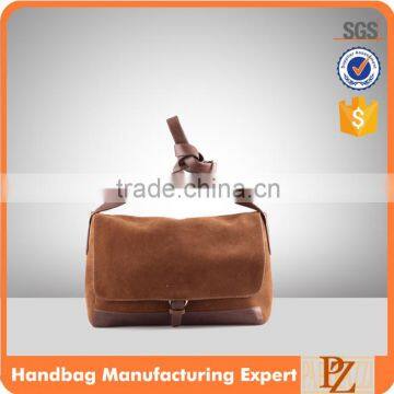 2571 Suede Leather Tan Color Unisex Messenger Bag Magnetic Snap Closure