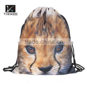 3d custom promotional polyester drawstring backpack with animal