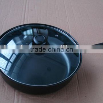 Carbon steel non-stick chicken fryer / frying pan with glass lid