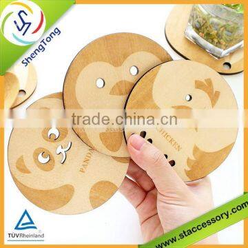 new design high quality cartoon wood drink coasters