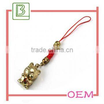 Golden novelty popular zinc alloy rhinestone fortune cat phone charm