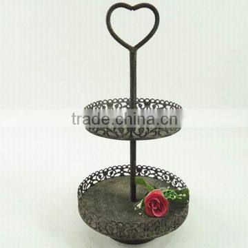 Decorative round iron tray 2 tier metal holder stand