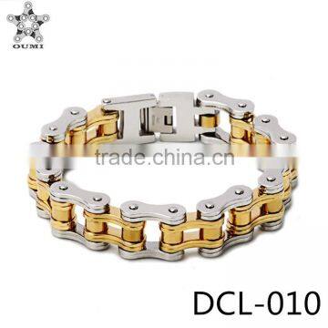 2016 new design gold plated stainless steel biker bracelet,mens biker bracelet