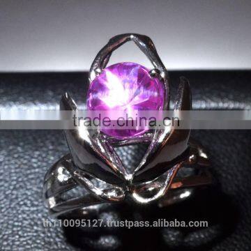 8 MM Pink Star Sapphire Ring Lab-Created Sterling Silver 92.5 Size 6.75