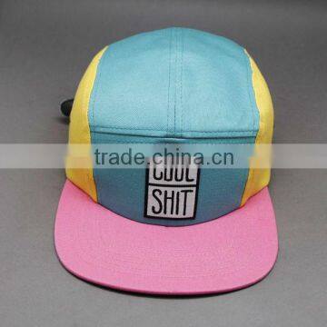 5 PANEL FLAT BRIM CAP/ HATS WITH CUSTOM WOVEN LABEL