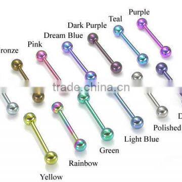 Titanium anodized straight barbell flesh colored tongue barbell