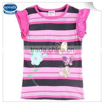 (K6216) 2-6Y nova kids wear babys girls tshirts guangzhou cheap wholesale apparel stripe toddler clothes tees for kids girls