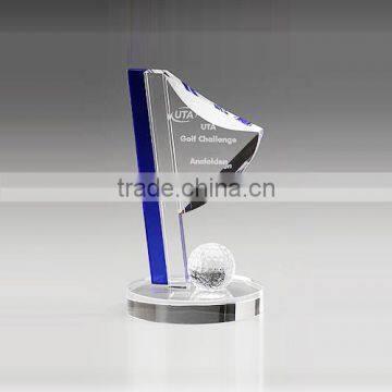 Clear crystal flag shape with golf ball glass award for golf souvenir