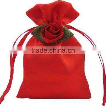 festive small red silk pouch with flowers ,stain bags for wedding