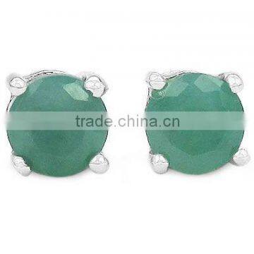 1.30ctw Genuine Emerald Round .925 Sterling Silver Stud Earrings