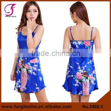 2402 New Women Peacock Pattern Two-piece Set Satin Bath Robe photo-3