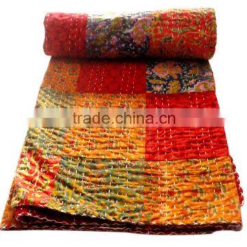 RTHKG-18 Indian Traditional Manufacturer Wholesaler Bengali Designer Patchwork Print Cotton Fabric Kantha Gudari Bedspread Throw