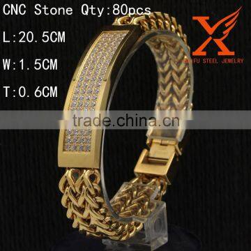 New Mens Two Line Big Franco Bracelet 14k Yellow Gold Stainless Steel CNC Zircon Stone Hip Hop Bracelet                        
                                                Quality Choice