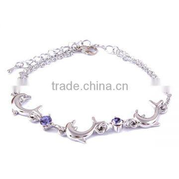 Wholesale korean style unique design crystal dolphin silver bracelet