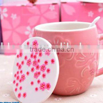 creative simple fashion sakura carving series red and pink sweet wedding gift ceramic coff mug