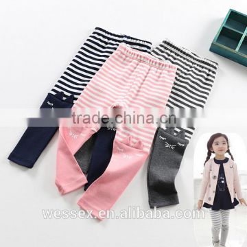 Cotton stripe splicing fashion cat ear printed leggings for kids