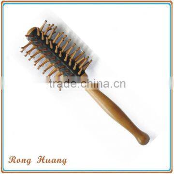 Wooden round handle hair brush