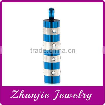 Excellent Quality Funeral Cremation Jewelry Two Tone Stainless Steel Cylinder Urn Pendant With Shiny Crystal Made In China