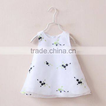 Lovely White Sleeveless Embroider Flowers Kids Princess Dress, A Line Skirt