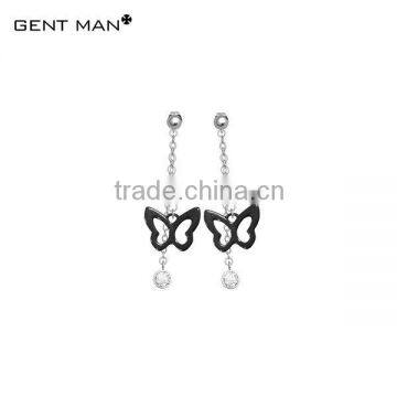 High-quality fashion black butterfly cubic zirconia ceramic earring