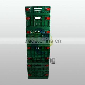 plastic nestable and stackable turnover box and storage crate with foldable lid