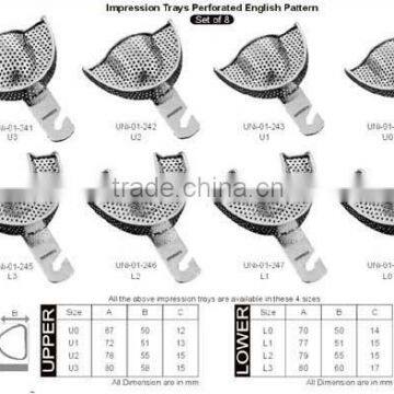 Dental Impression Trays Set Of 8 English Pattern Made of 18/8 Stainless Steel