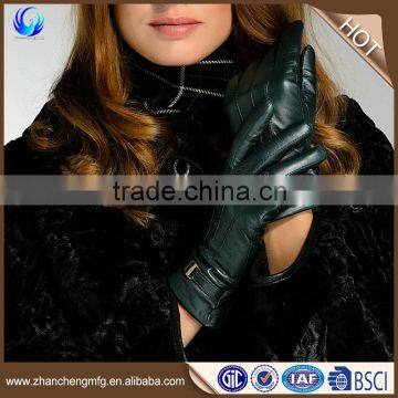 Winter green goatskin leather gloves touch screen