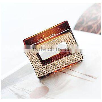 Korean Style Acrylic Medium Size Hair Claw Jewelry Centre Hollow Rectangle Full Tiny Crystal Beads Jaw Claw Clip For Women