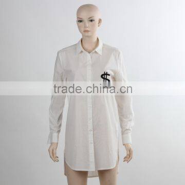 F5W11022 Custom Design Embroidered Shirts Women White Dress Shirts